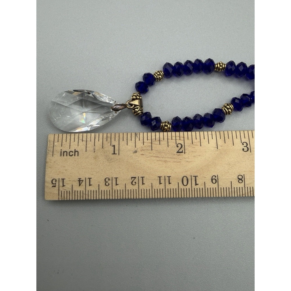 Handmade Swarovski Elements Crystal Necklace Cobalt Blue Beaded Gold Tone #1001 - Picture 7 of 7